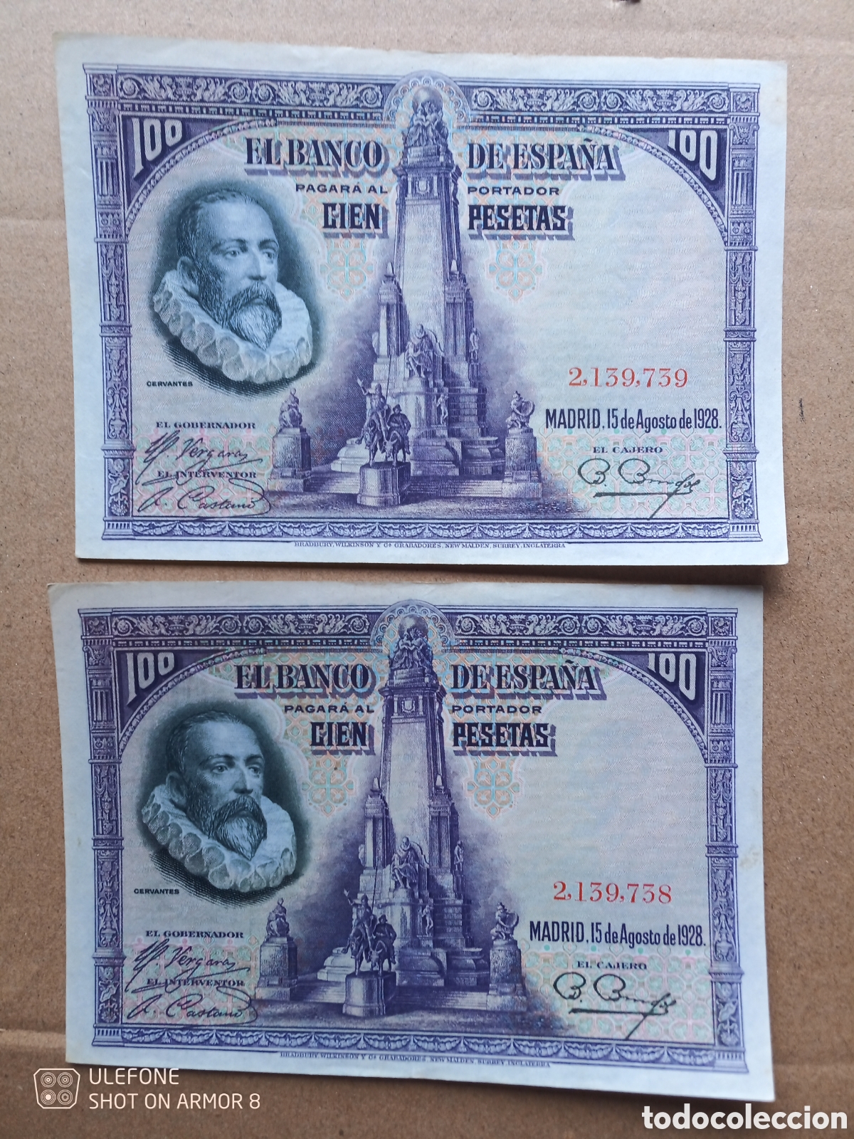 Billetes espa&ntilde;oles: 100 Pesetas 1928 - pareja correlativa.