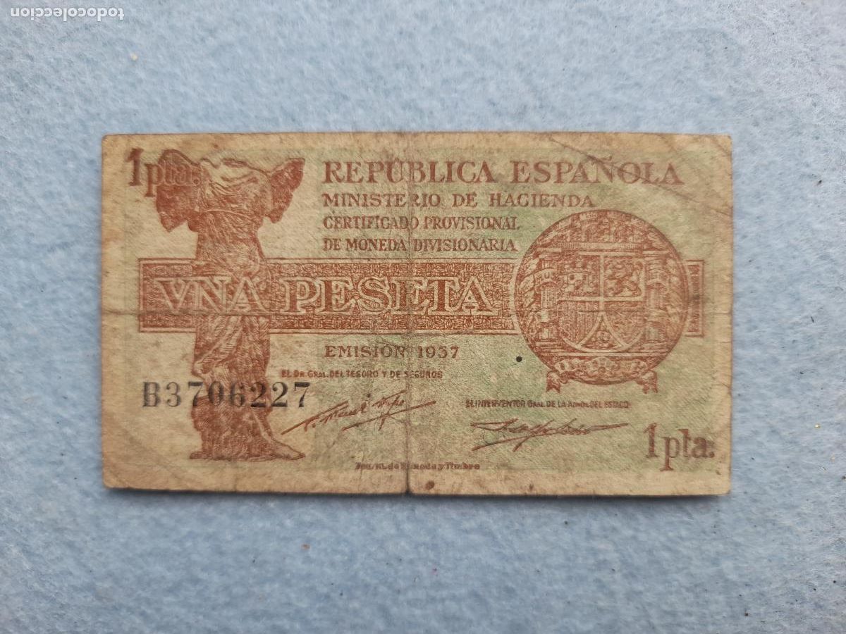 Notas espanholas: 2&ordf; Rep&uacute;blica Espa&ntilde;ola. 1 Peseta. A&ntilde;o 1937.