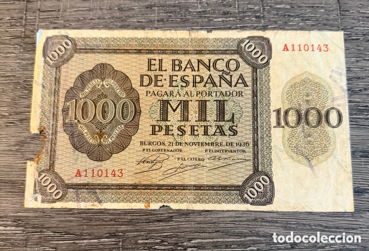 Billetes espa&ntilde;oles: Spain 1000 Pesetas 1936 Banco Espa&ntilde;a