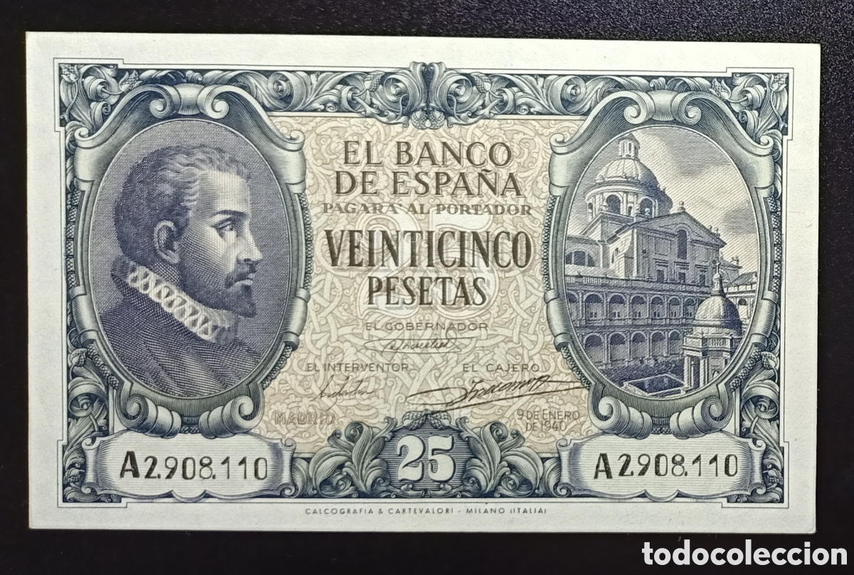 Notas espanholas: Billete 25 PESETAS 1940 -JUAN HERRERA- serie A