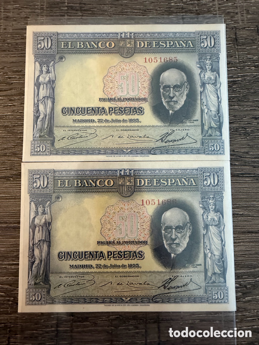 Billetes espa&ntilde;oles: Spain Pareja 50 Pesetas 1935 Banco Espa&ntilde;a Variante Azul