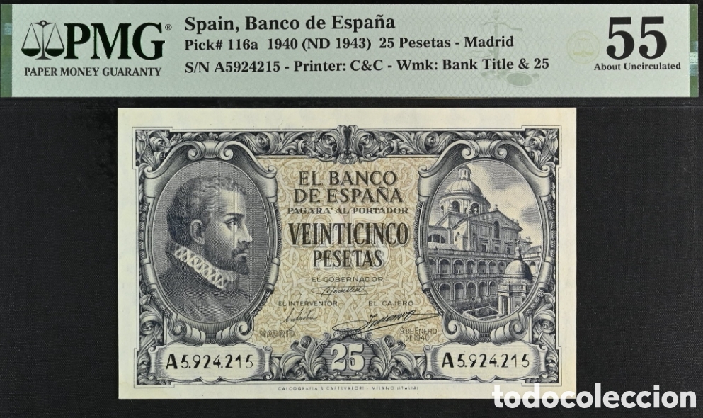 Billets espagnols: Billete 25 PESETAS 1940 -JUAN HERRERA- PMG 55, serie A