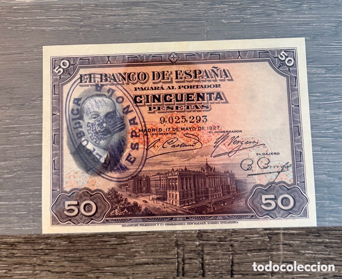 Billetes espa&ntilde;oles: Spain Espa&ntilde;a 50 pesetas 1927 2 sellos raro