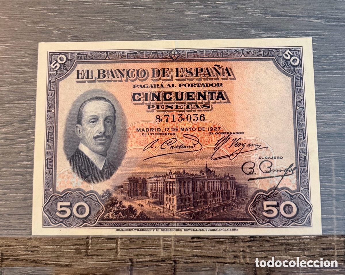 Billetes espa&ntilde;oles: Spain Espa&ntilde;a 50 pesetas 1927 Sello Burgos Raro