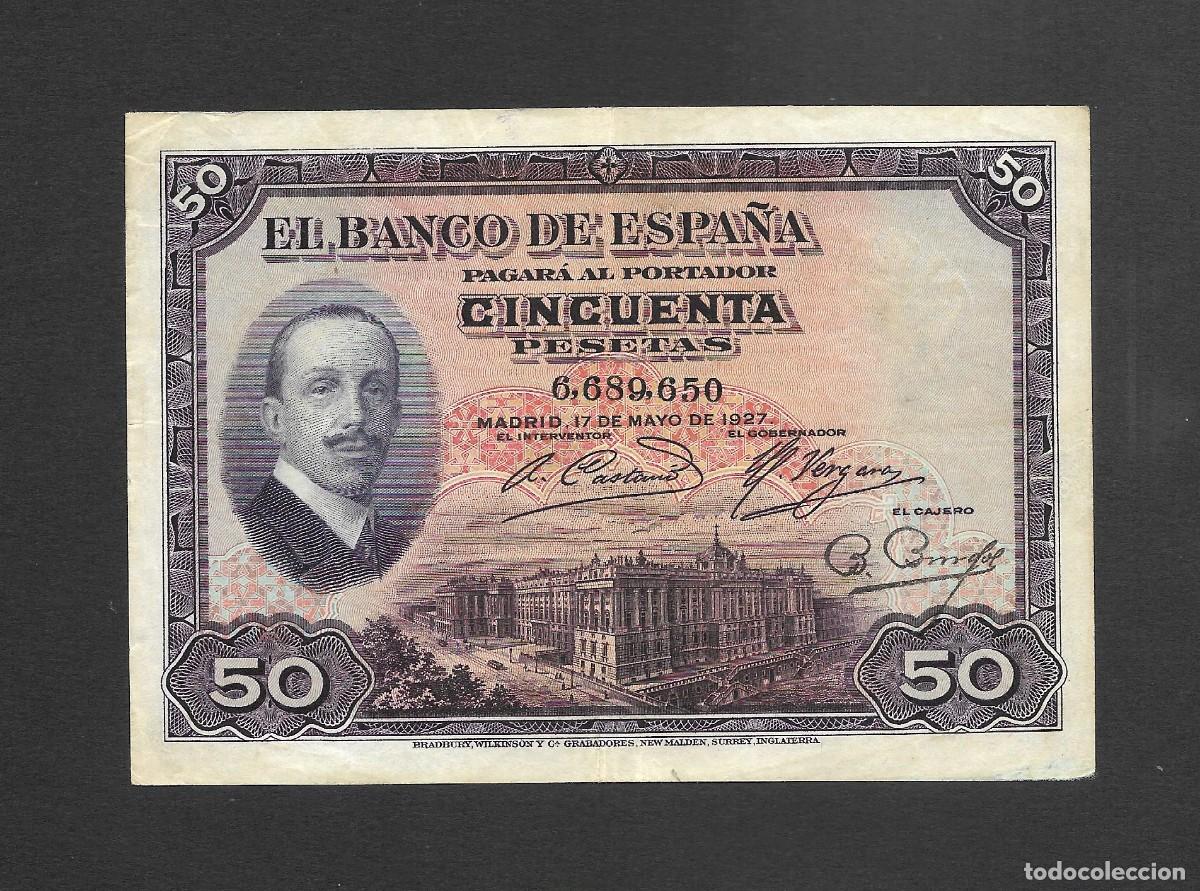 Billetes espa&ntilde;oles: 50 PESETAS 1927 SIN SERIE SIN TAMP&Oacute;N MBC/MBC+