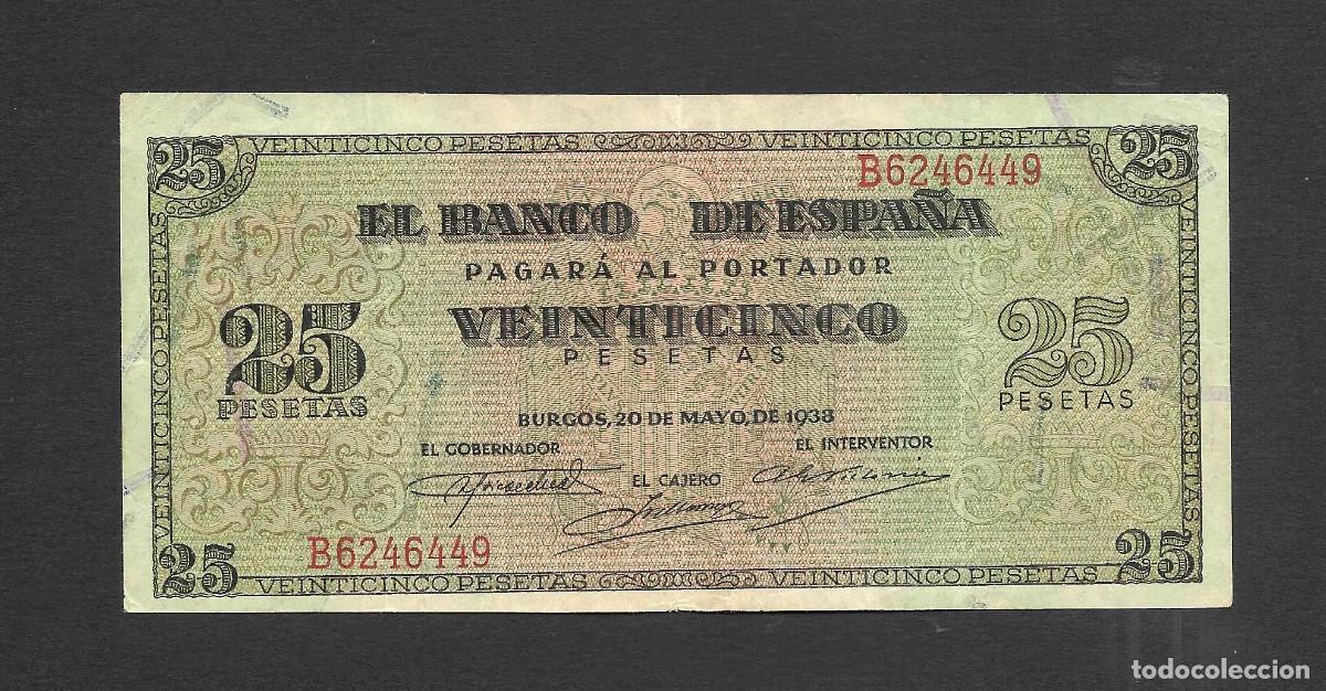 Billetes espa&ntilde;oles: 25 PESETAS 1938 SERIE B MBC