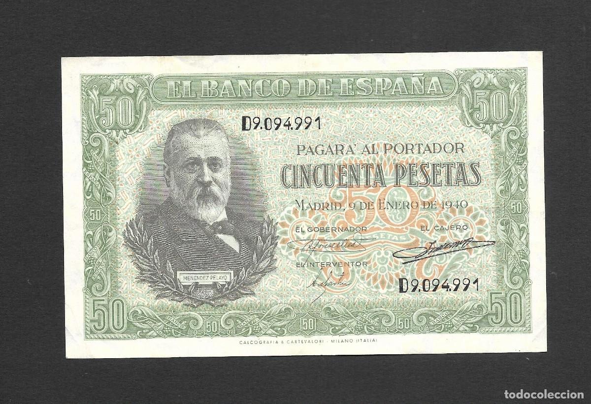 Billetes espa&ntilde;oles: 50 PESETAS 1940 SERIE D MBC/MBC+