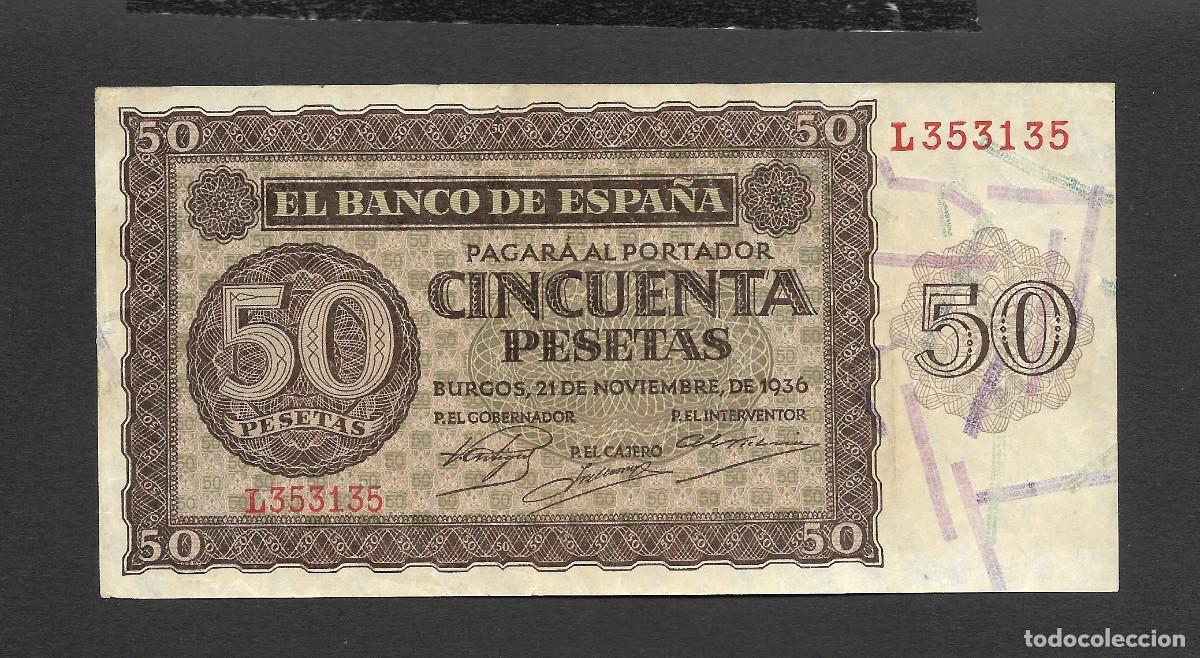 Billetes espa&ntilde;oles: 50 PESETAS 1936 SERIE L MBC/MBC+