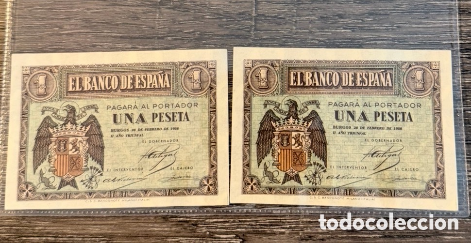 Billetes espa&ntilde;oles: Spain Espa&ntilde;a 1 pesetas 1938 Febrero Burgos Rara