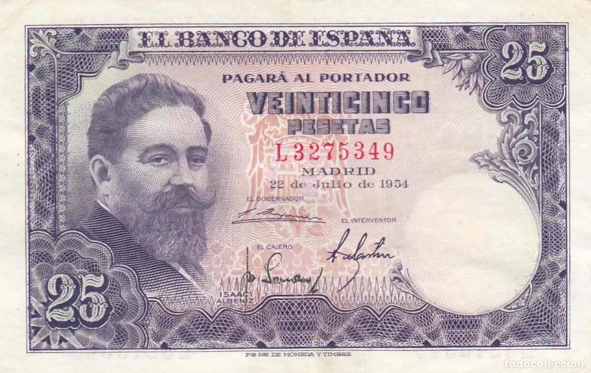 Billets espagnols: Estado Espa&ntilde;ol (Banco De Espa&ntilde;a) - 25 Ptas. Madrid. Serie L 3275349 - Emisi&oacute;n 22-7-1954. EBC-