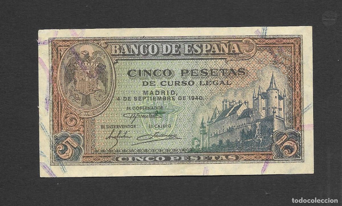 Billetes espa&ntilde;oles: 5 PESETAS 1940 SERIE J EBC+
