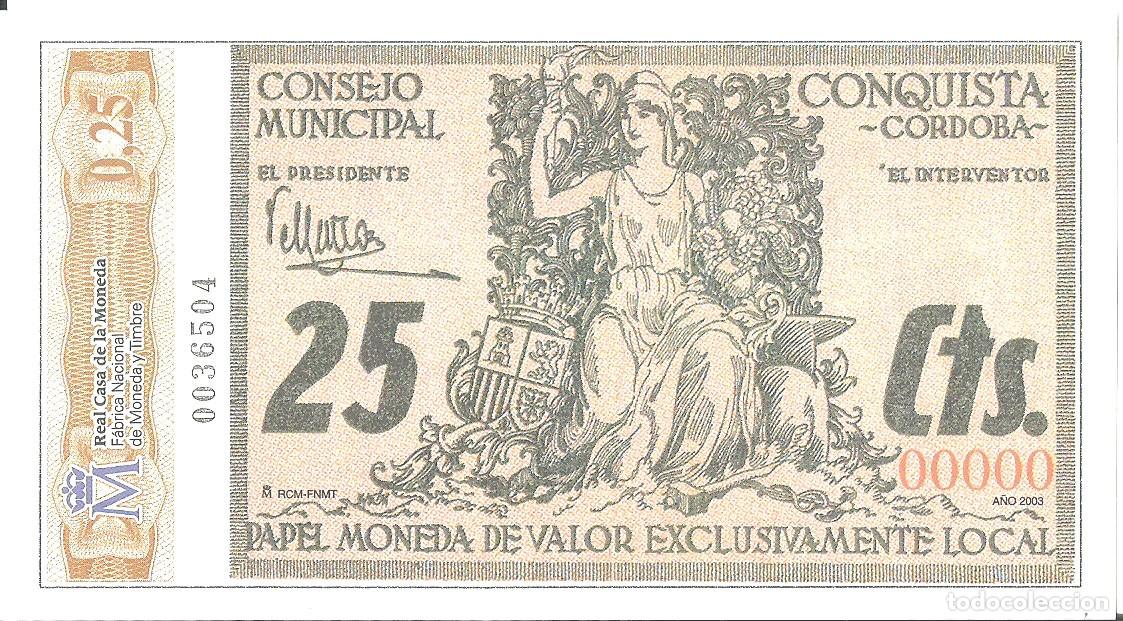 Billets espagnols: Facsimil del Billete de 25 cts de Conquista ( C&oacute;rdoba) -Guerra Civil- Casa de la Moneda FNMT