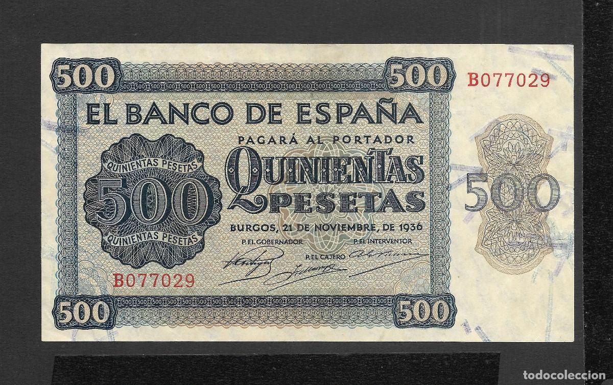Billetes espa&ntilde;oles: 500 PESETAS 1936 SERIE B MBC