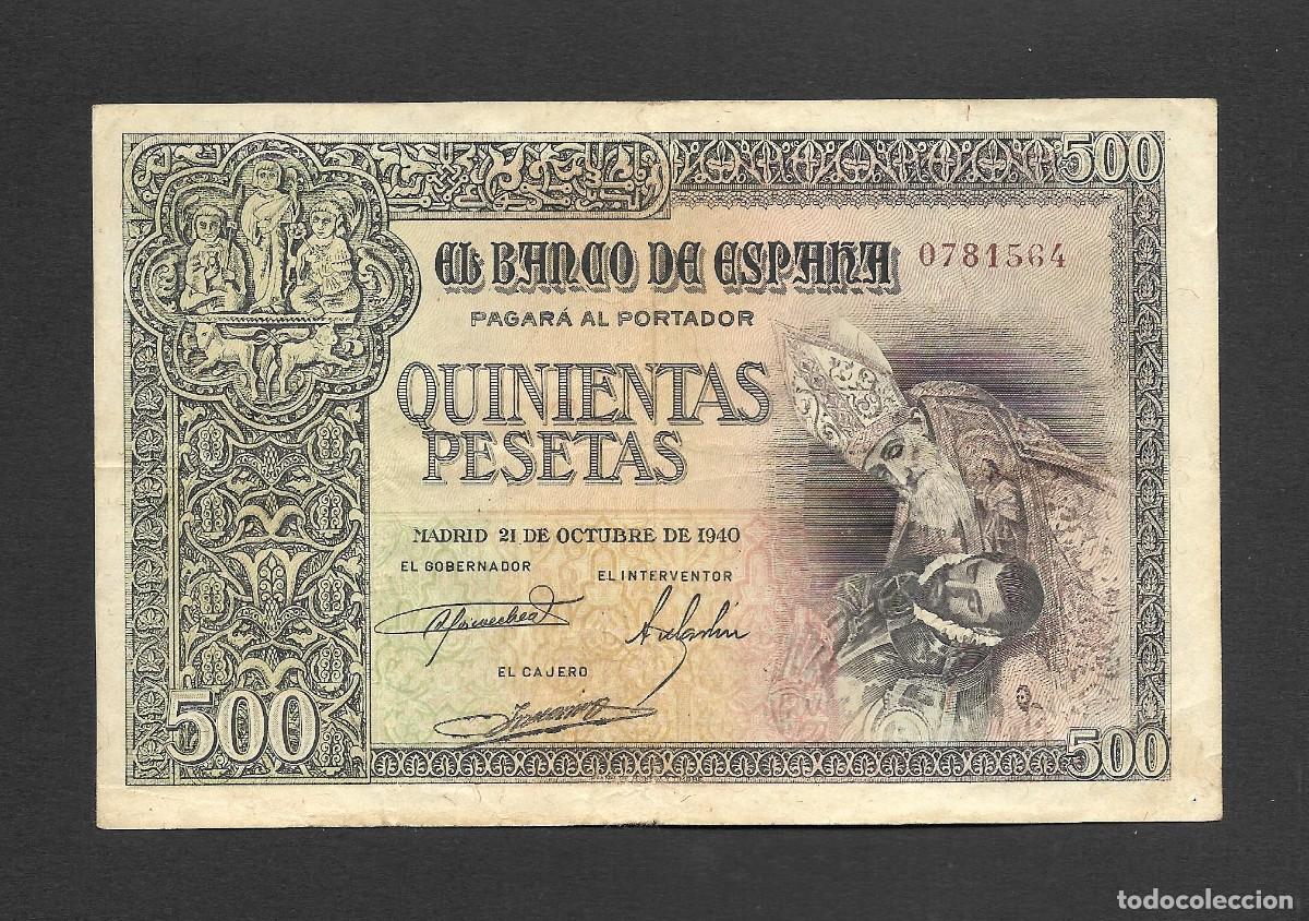 Billetes espa&ntilde;oles: 500 PESETAS 1940 SIN SERIE MBC