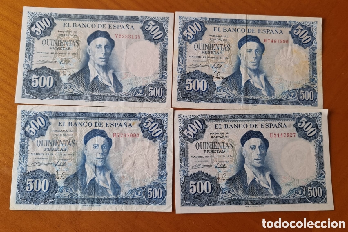 Billetes espa&ntilde;oles: Lote cuatro billetes 500 pesetas Zuloaga ved fotos