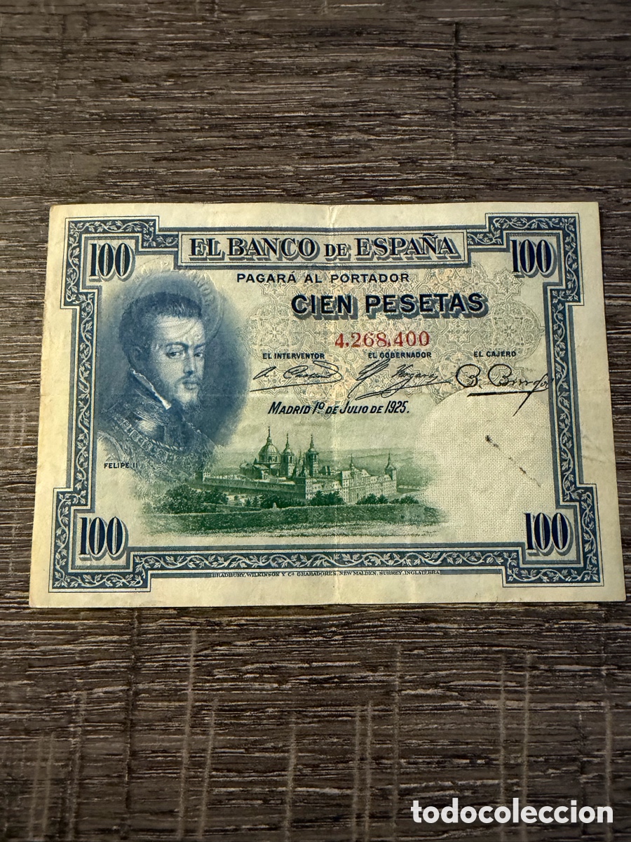 Billetes espa&ntilde;oles: Spain banco Espa&ntilde;a 100 pesetas 1925 Sin serie. Sello seco Burgos