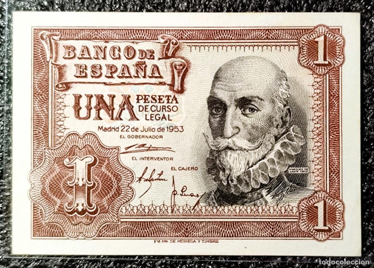 Notas espanholas: Espa&ntilde;a &ndash; 1 Peseta 1953 (Serie &ldquo;Marqu&eacute;s de Santa Cruz&rdquo;) Lote 2045