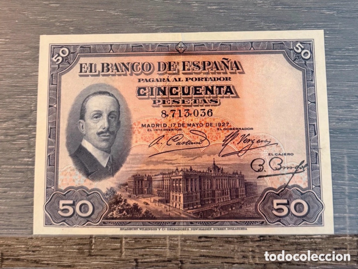 Billetes espa&ntilde;oles: Spain Espa&ntilde;a 50 pesetas 1927 Sello Burgos Raro