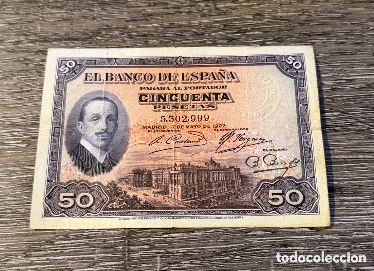 Billetes espa&ntilde;oles: Spain Espa&ntilde;a 50 pesetas 1927 2 Sellos Gobierno Provisional Burgos Raro
