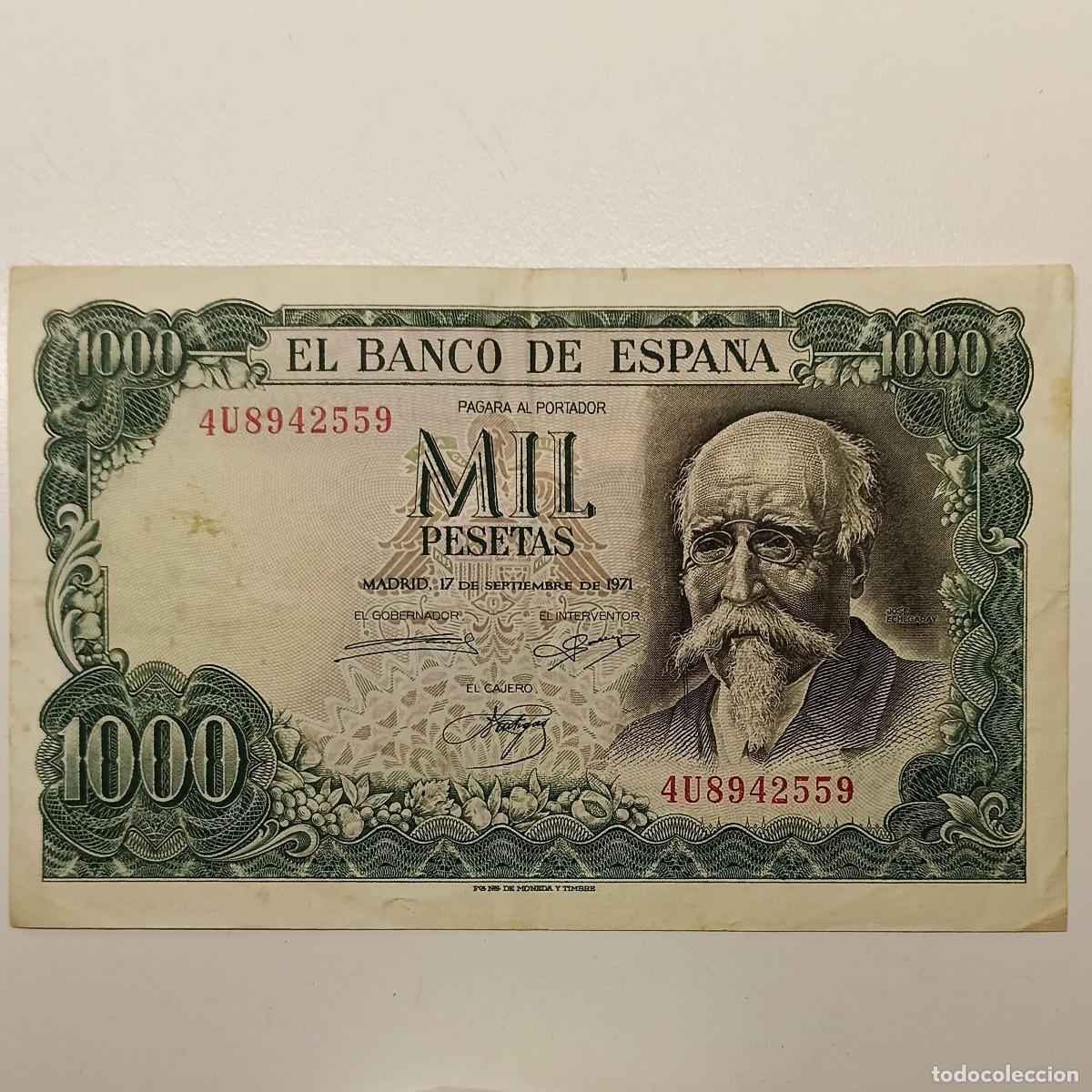 Billetes espa&ntilde;oles: Espa&ntilde;a. Billete de 1000 pesetas de 1971 (Jos&eacute; Echegaray).