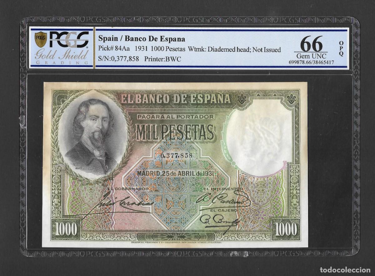 Billetes espa&ntilde;oles: 1000 PESETAS 1931 CERTIFICADO POR PCGS 66 OPQ