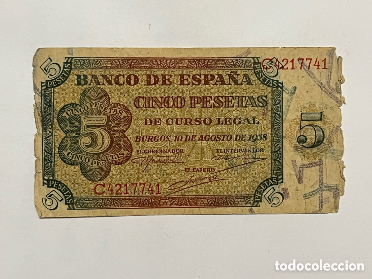 Billets espagnols: BILLETE 5 PESETAS BANCO DE ESPA&Ntilde;A BURGOS - EMISION 10 AGOSTO 1938