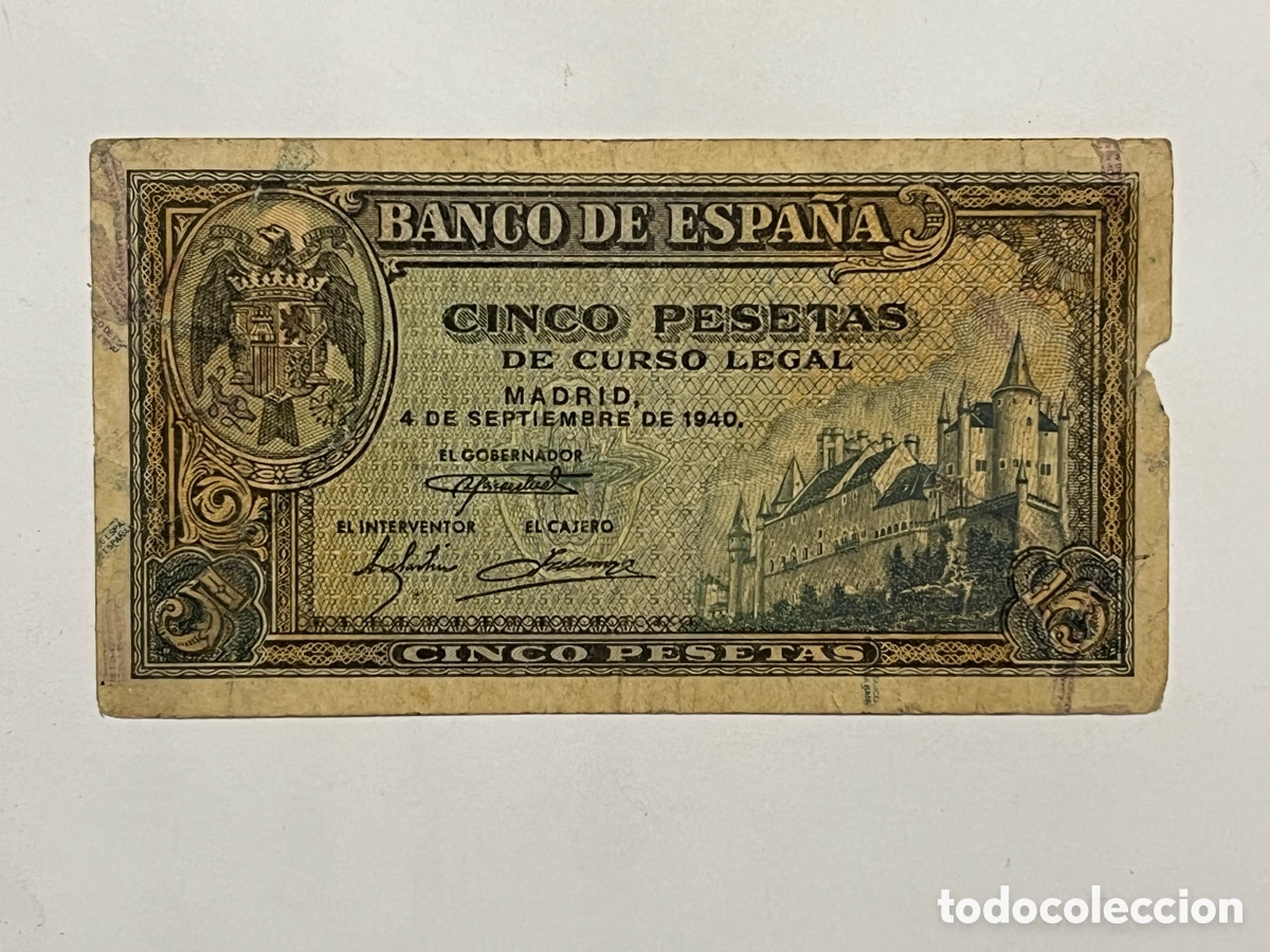 Billets espagnols: BILLETE DE ESPA&Ntilde;A 5 PESETAS 4 SEPTIEMBRE 1940 ALCAZAR SERIE D