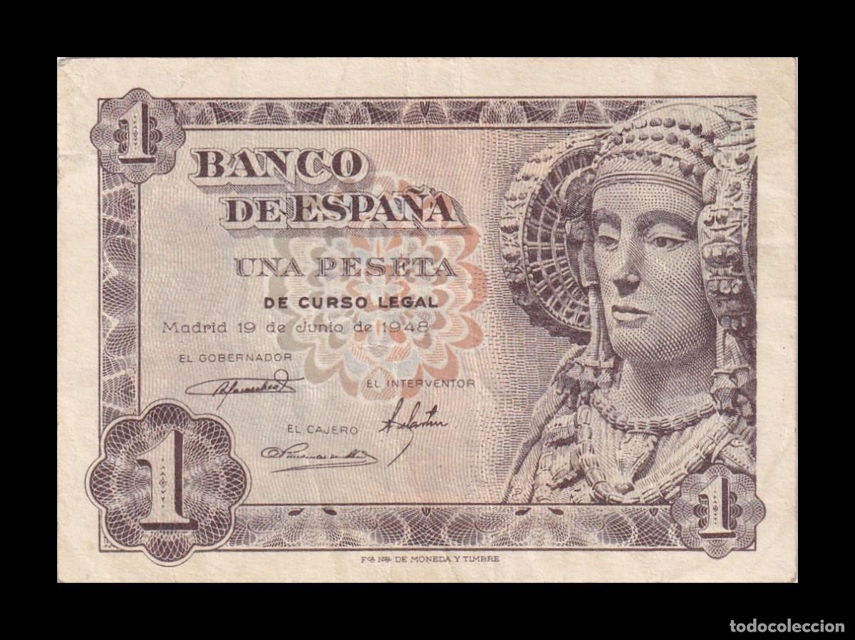 Billetes espa&ntilde;oles: Espa&ntilde;a 1 Peseta Dama de Elche 1948 Pick 135 Serie D Mbc/Ebc Vf/Xf