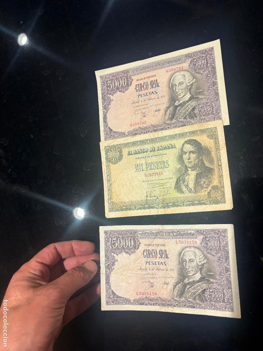 Billetes espa&ntilde;oles: Billetes de 1000 y 5000 pesetas antiguos 1976 1949