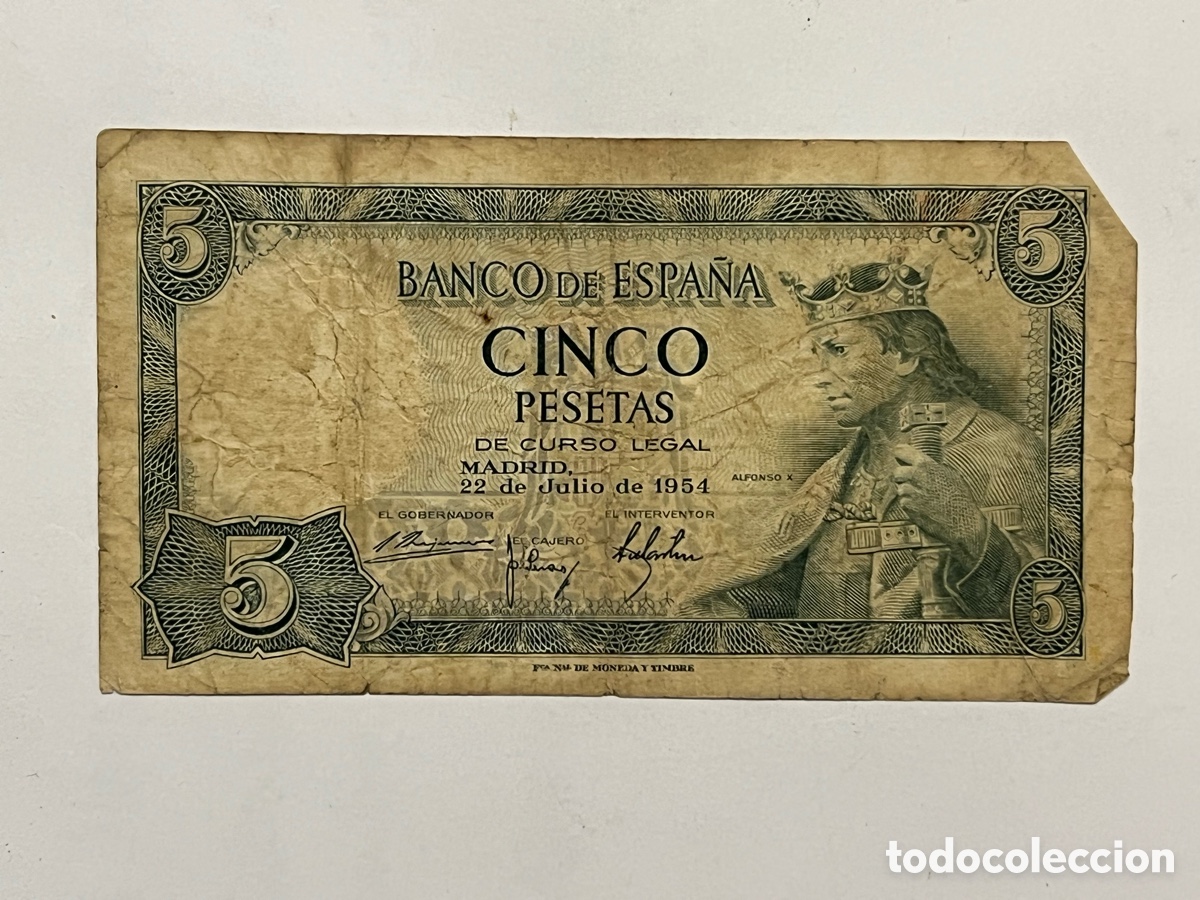 Billetes espa&ntilde;oles: BILLETE DE 5 PESETAS 1954 ALFONSO X EL SABIO, Serie J