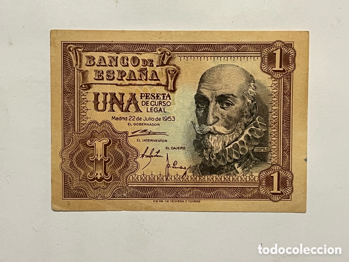 Billets espagnols: Billete de 1 Peseta 1953 Marqu&eacute;s de Santa Cruz Serie T