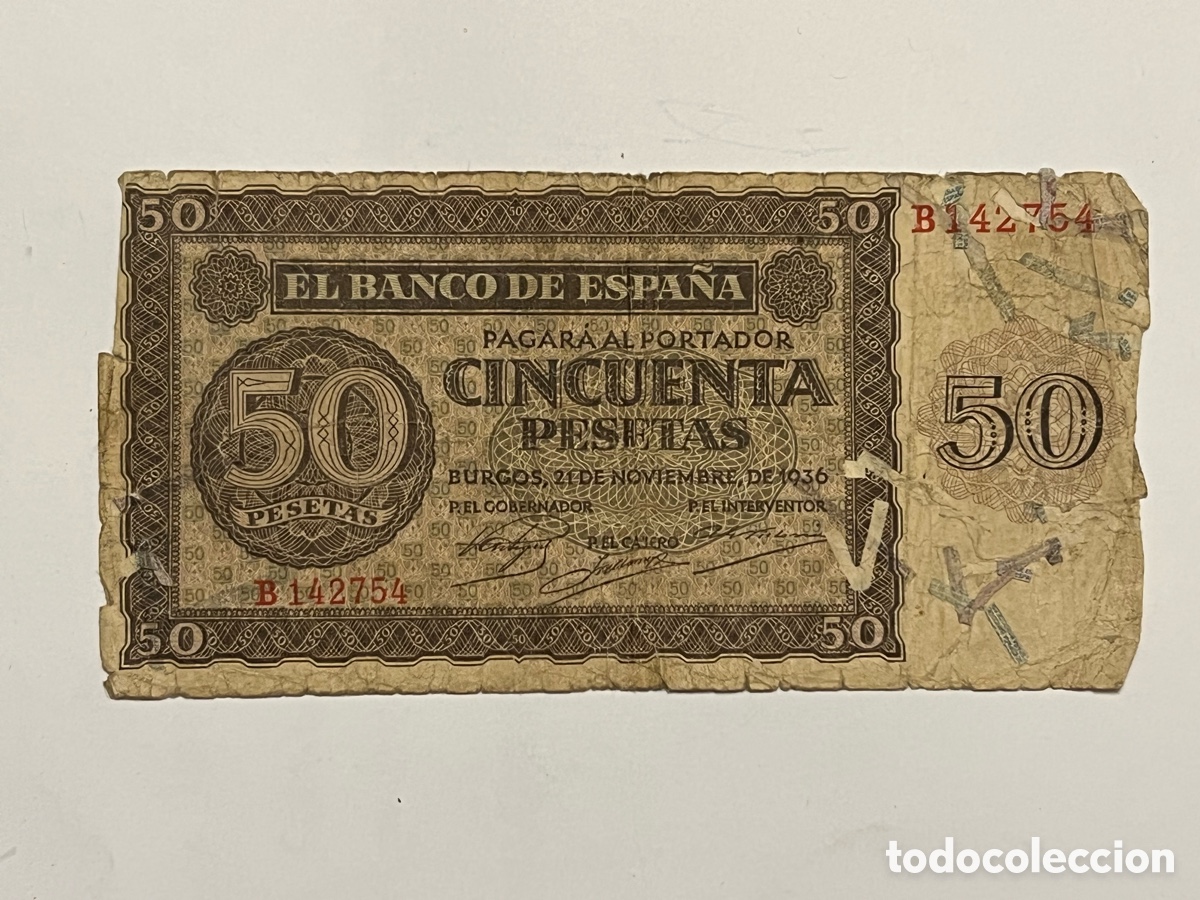 Billets espagnols: BILLETE DE 50 PESETAS BURGOS A&Ntilde;O 1936 - SERIE B
