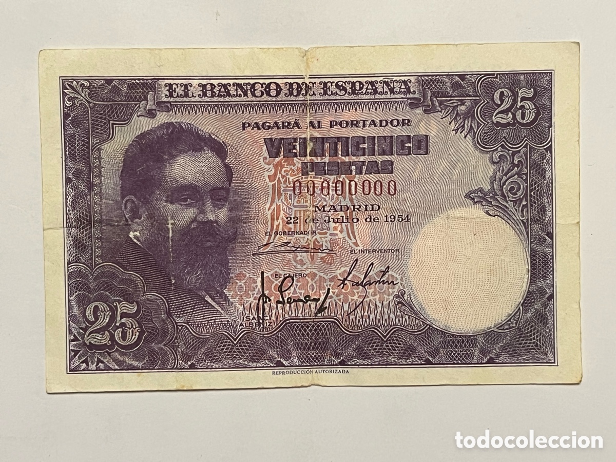 Billets espagnols: FACS&Iacute;MIL - Billete 25 Pesetas 1.954 Isaac Alb&eacute;niz. REPRODUCCI&Oacute;N AUTORIZADA