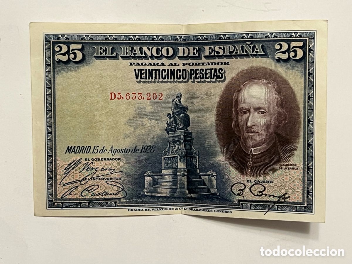 Billetes espa&ntilde;oles: BILLETE DE 25 PESETAS DE CALDERON DE LA BARCA DEL A&Ntilde;O 1928