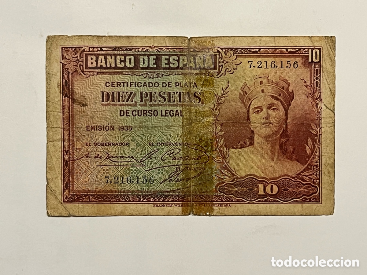 Notas espanholas: BILLETE 10 DIEZ PESETAS BANCO ESPA&Ntilde;A 1935