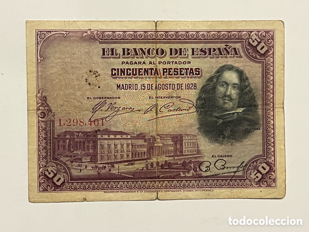 Billets espagnols: BILLETE DE 50 PESETAS DE VELAZQUEZ. LAS LANZAS.. Banco de Espa&ntilde;a (a.1928)
