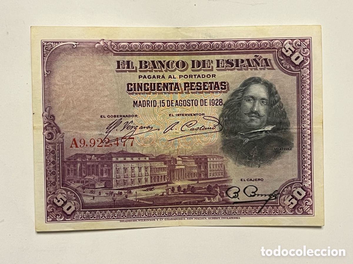 Billets espagnols: BILLETE DE 50 PESETAS DE VELAZQUEZ. LAS LANZAS.. Banco de Espa&ntilde;a (a.1928)