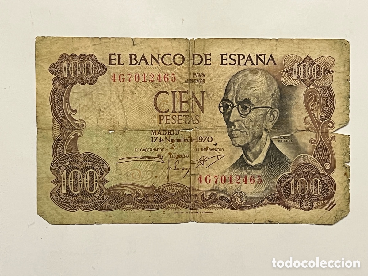 Billetes espa&ntilde;oles: Billete original de 100 pesetas Banco de Espa&ntilde;a 1970 &ndash; Manuel de Falla