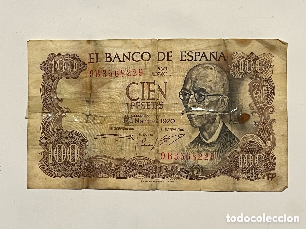 Billetes espa&ntilde;oles: Billete original de 100 pesetas Banco de Espa&ntilde;a 1970 &ndash; Manuel de Falla