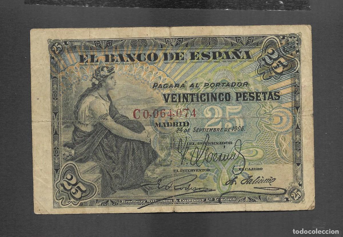 Billetes espa&ntilde;oles: 25 PESETAS 1906 SERIE C MBC-