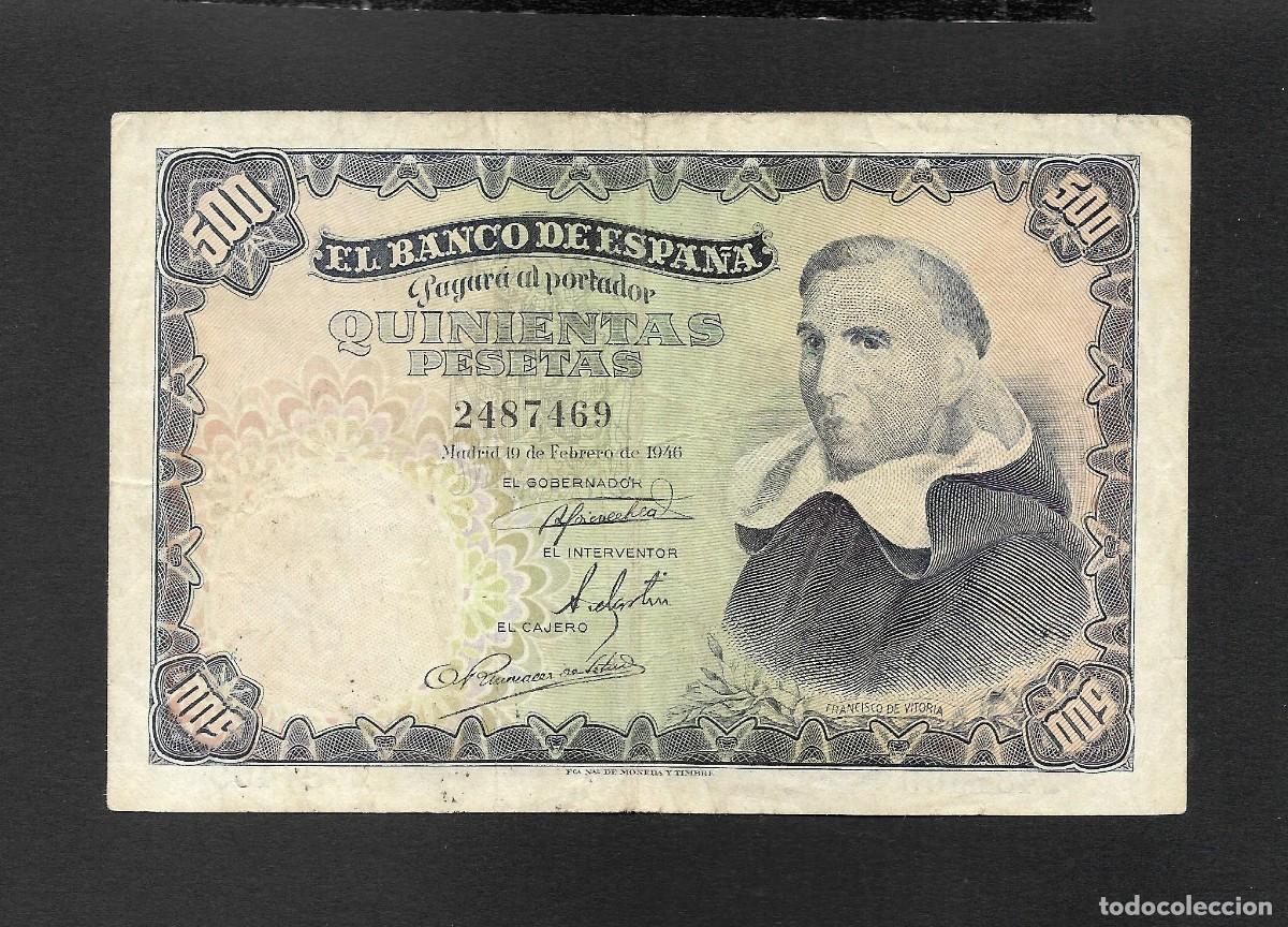 Billetes espa&ntilde;oles: 500 PESETAS 1946 SIN SERIE MBC-