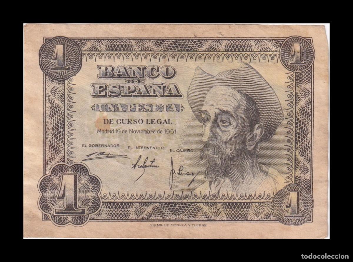 Billetes espa&ntilde;oles: Espa&ntilde;a 1 Peseta Don Quijote de la Mancha 1951 Pick 139 Serie F Mbc/Ebc Vf/Xf