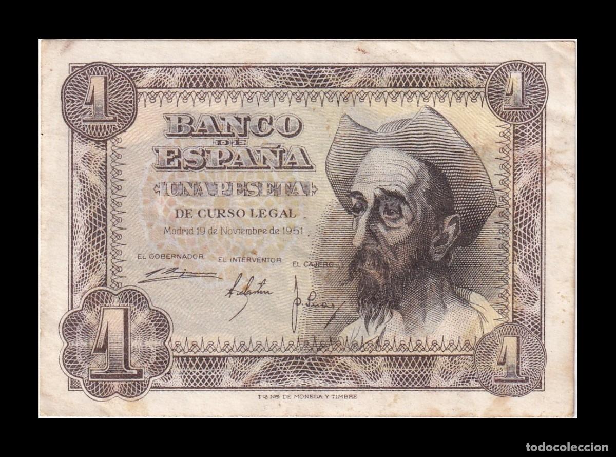 Billetes espa&ntilde;oles: Espa&ntilde;a 1 Peseta Don Quijote de la Mancha 1951 Pick 139 Serie G Mbc/Ebc Vf/Xf