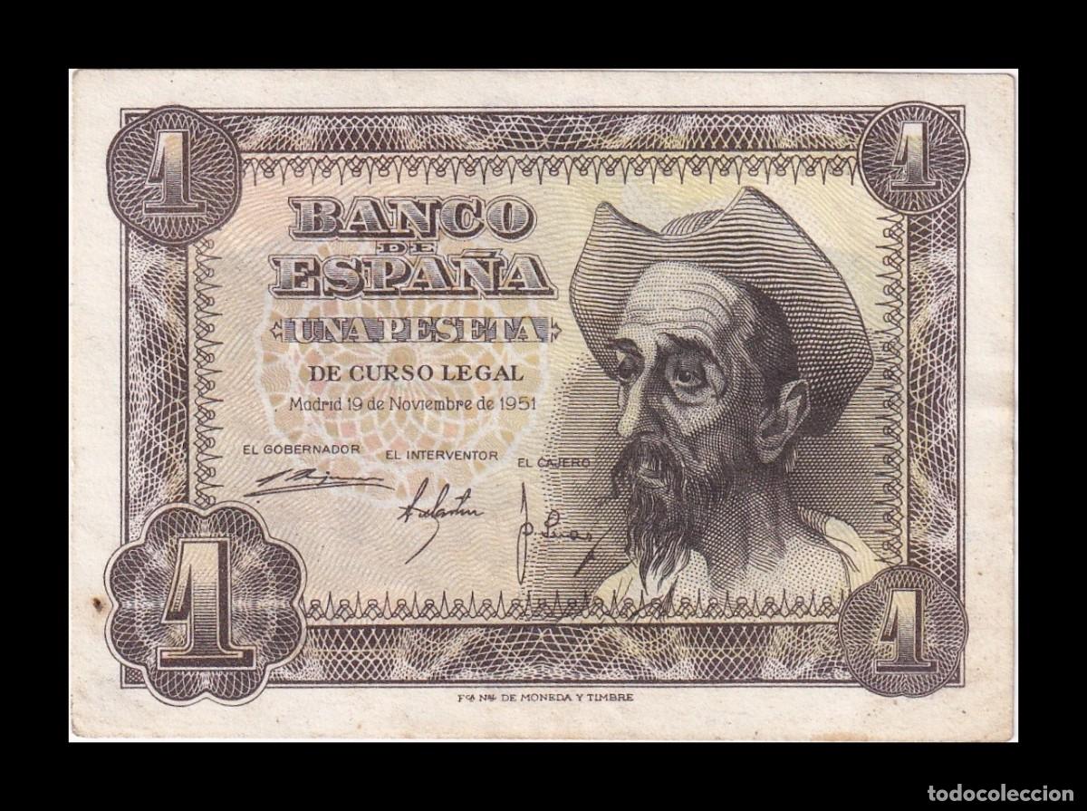 Billetes espa&ntilde;oles: Espa&ntilde;a 1 Peseta Don Quijote de la Mancha 1951 Pick 139 Serie K Mbc/Ebc Vf/Xf