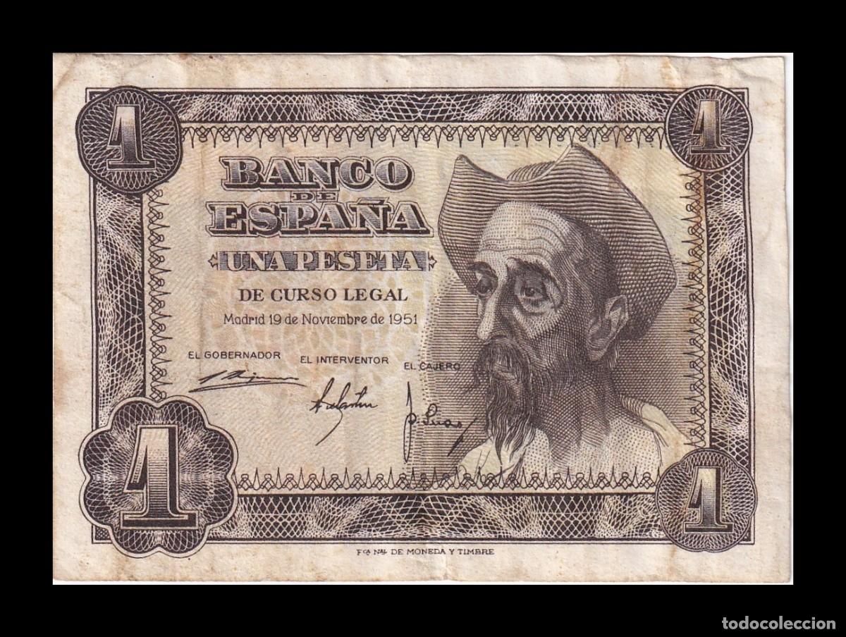 Billetes espa&ntilde;oles: Espa&ntilde;a 1 Peseta Don Quijote de la Mancha 1951 Pick 139 Serie E Mbc/Ebc Vf/Xf