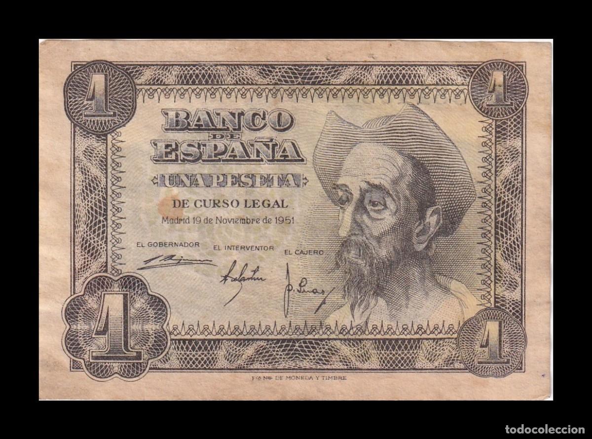 Billetes espa&ntilde;oles: Espa&ntilde;a 1 Peseta Don Quijote de la Mancha 1951 Pick 139 Serie E Mbc/Ebc Vf/Xf