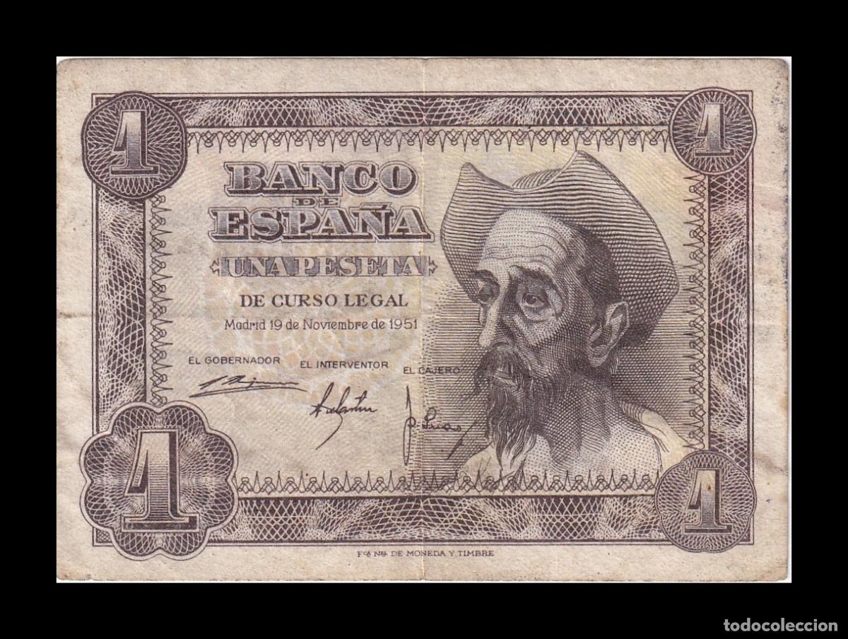 Billetes espa&ntilde;oles: Espa&ntilde;a 1 Peseta Don Quijote de la Mancha 1951 Pick 139 Serie Q Mbc/Ebc Vf/Xf