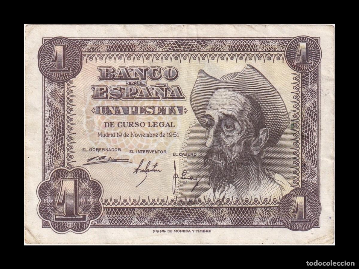 Billetes espa&ntilde;oles: Espa&ntilde;a 1 Peseta Don Quijote de la Mancha 1951 Pick 139 Serie S Mbc/Ebc Vf/Xf