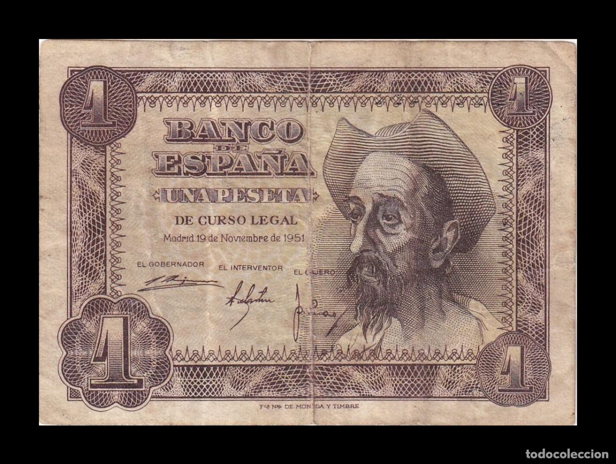 Billetes espa&ntilde;oles: Espa&ntilde;a 1 Peseta Don Quijote de la Mancha 1951 Pick 139 Serie F Mbc/Ebc Vf/Xf
