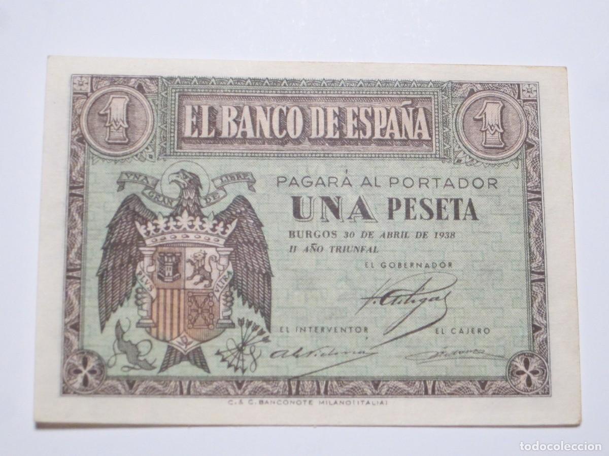Notas espanholas: 1 PESETA DE 1938 (ABRIL) SERIE C-392 (ESTADO ESPA&Ntilde;OL- FRANCO)